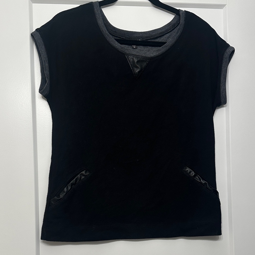 Express Black and Gray Short Sleeve Top with Leather Accents